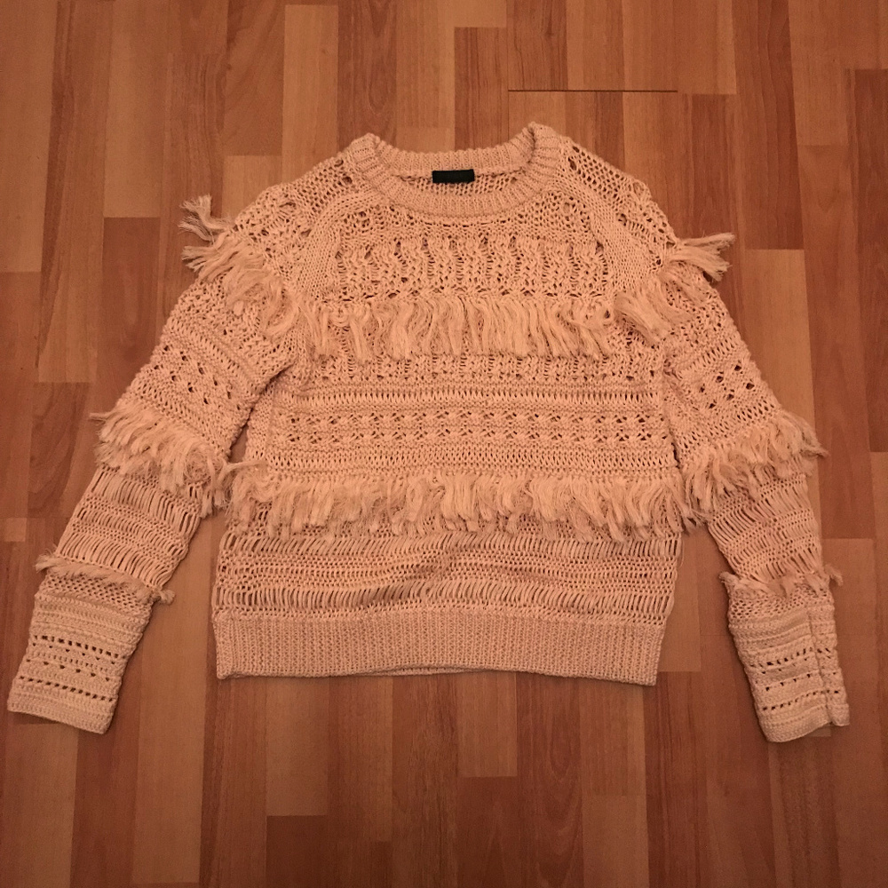 J.Crew multi patterned knit and fringe sweater